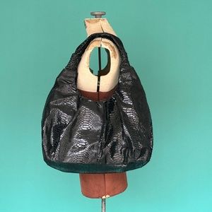 Perlina Black Snakeskin Hobo Bag